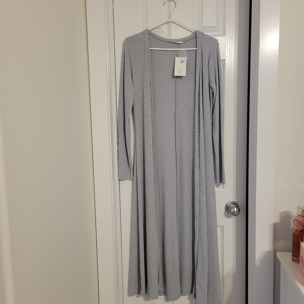 Brand New Miss Love Elegant Gray Maxi Cardigan Size S